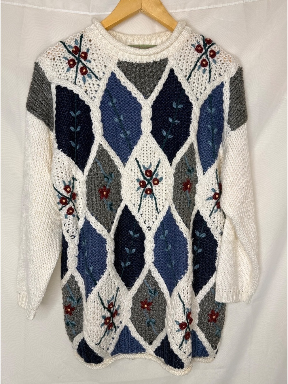90s Hand-knit Floral Patchwork American Weekend Sweater
